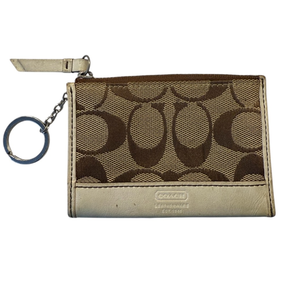 Y2K 2000s Coach Signature Brown and Tan Keychain Card Case / Wallet